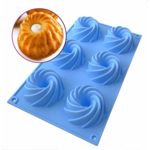 Силиконовая форма для выпечки кексов, 6 ячеек, голубой