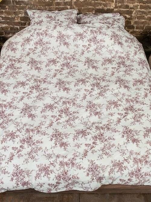 Постельное белье Argnord Семейное из льна с наволочками 50х70 Райский сад Бежевый