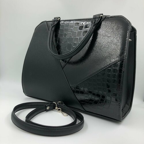 фото Сумка , фактура лаковая, матовая, гладкая, черный без бренда