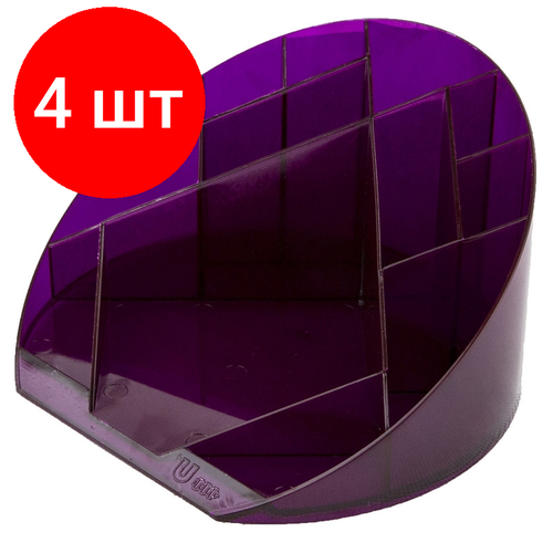 Комплект 4 штук, Подставка-органайзер Attache Яркий офис 12 отделений прозрачная фиолетовая
