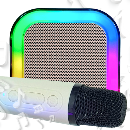 Беспроводной микрофон для караоке с портативной колонкой и RGB подсветкой , белая
