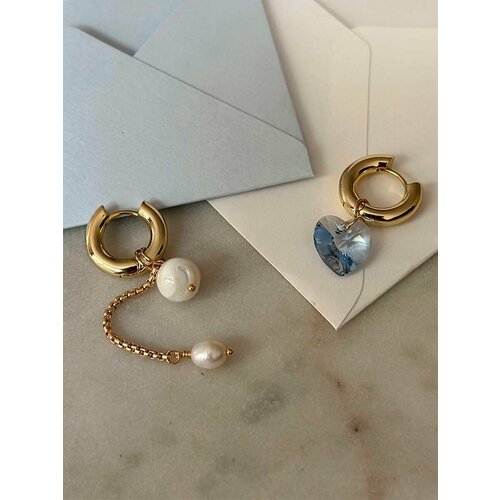 Серьги MOON SOUL, стекло, перламутр, ракушка, размер 20 мм, золотой