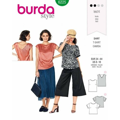 Выкройка Burda 6225 - Женская (блузы-топы-туники) выкройка женская блузы топы туники burda 6281