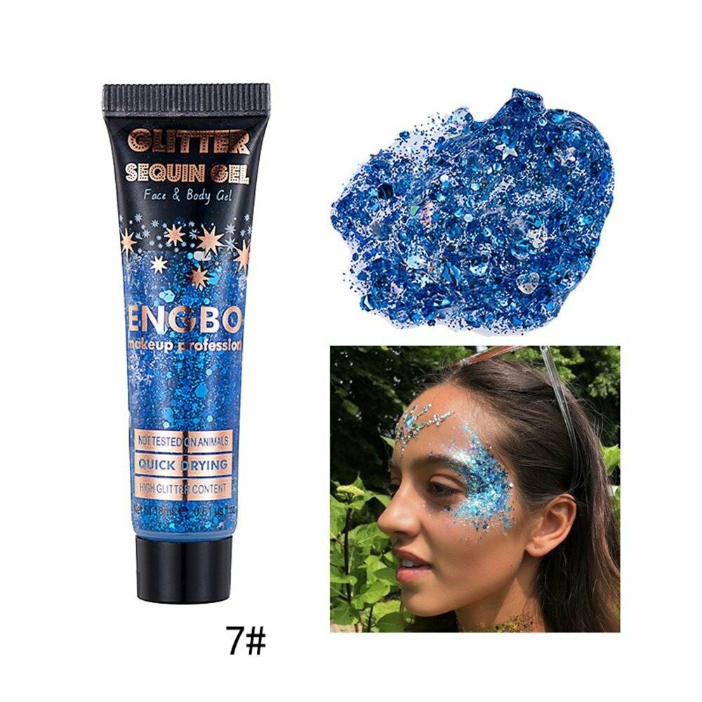 Блестки для глаз, лица и тела синие/ Глиттер-гель для лица и тела/гримм для хэллоуина