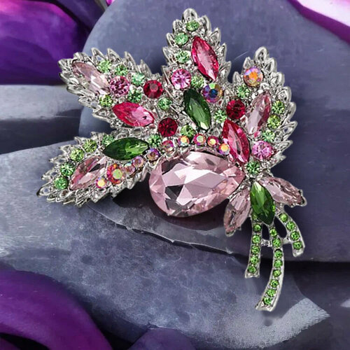 Брошь, кристаллы Swarovski, розовый