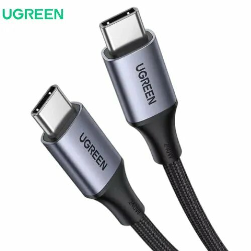 зарядное устройство ugreen cd328 90928 1 usb a 3 usb c 100w desktop fast charger серый космос Кабель UGREEN US535 (15311) USB-C to USB-C 240WPD Fast Charging Cable в оплетке. Длина: 1м. Цвет: серый космос