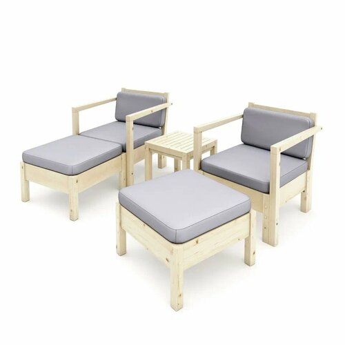 Комплект мебели Лаунж с креслами на 2 человека (2 кресла с оттоманками+столик) КМЛС-02 бежевый