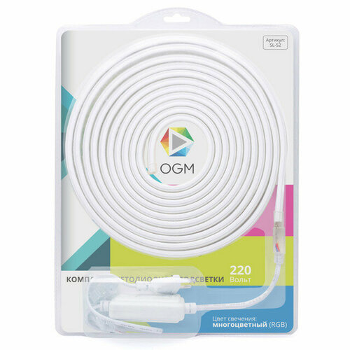 Лента светодиодная комплект ogm 220в 72вт 5050 60дм ip44 5м rgb 9568₽