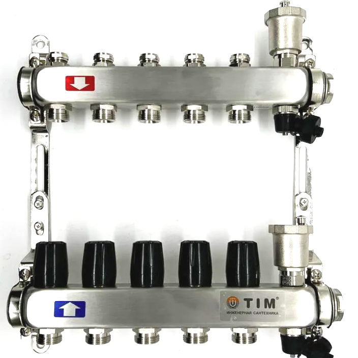 Коллектор. блок из нерж. стали без расходомер, без кранов 1", 5 x 3/4", TIM (KBS5005)