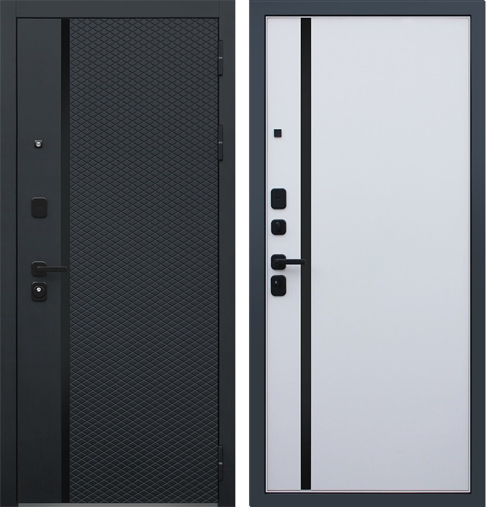 фото Входная металлическая дверь "Ньюкасл" черный кварц / Гладкая капучино ZB 853-2 (темно-белый) с вставкой стекло черный лакобель