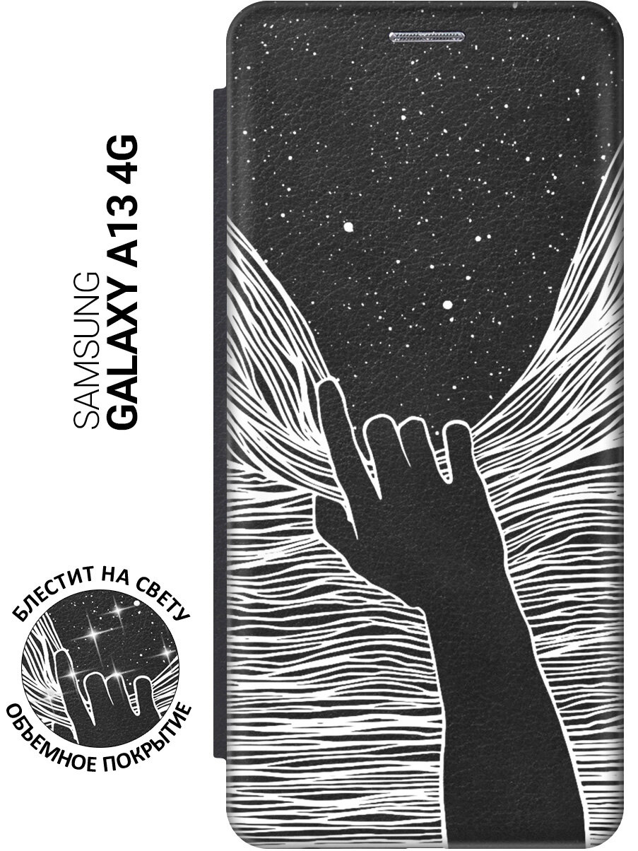 Чехол-книжка на Samsung Galaxy A13 4G / Самсунг А13 4Г с рисунком "Рука и нити" черный