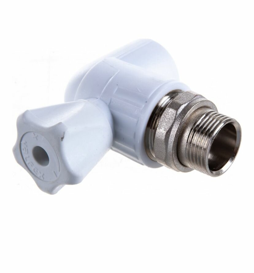 фото Кран шаровой полипропиленовый с американкой для радиатора угловой 25 мм х 3/4"