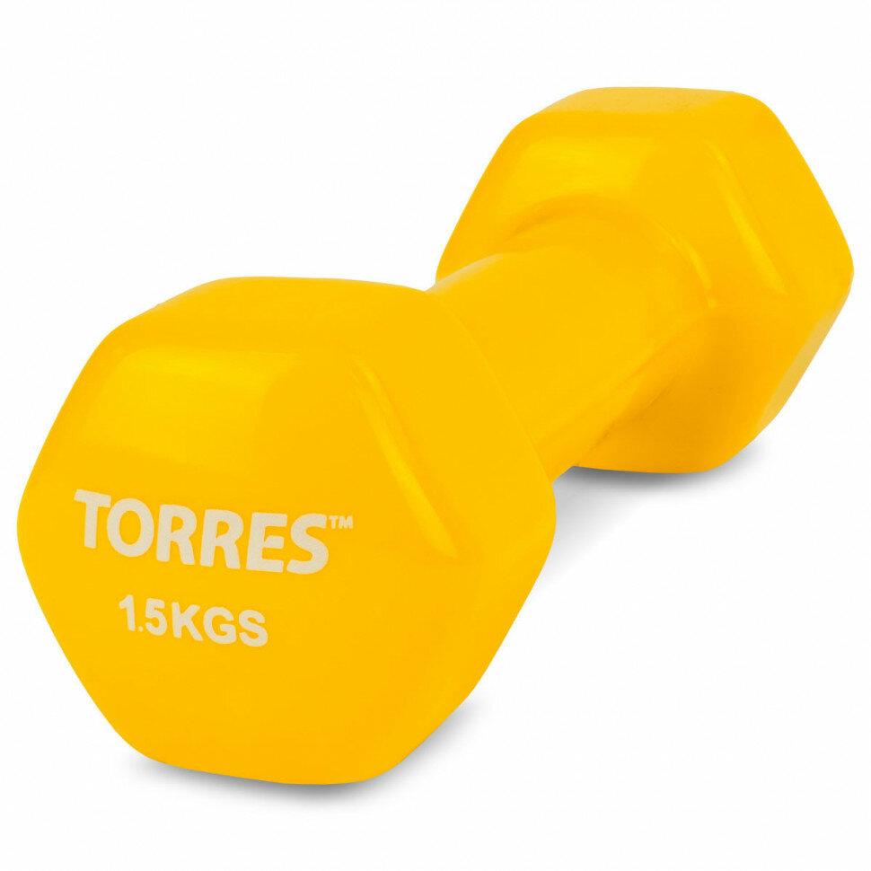 Гантель TORRES 1, 5 кг, PL522203, металл в виниловой оболочке, желтый
