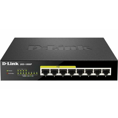 Коммутатор D-Link DGS-1008PF1A 8G 4PoE 80W неуправляемый 6590₽