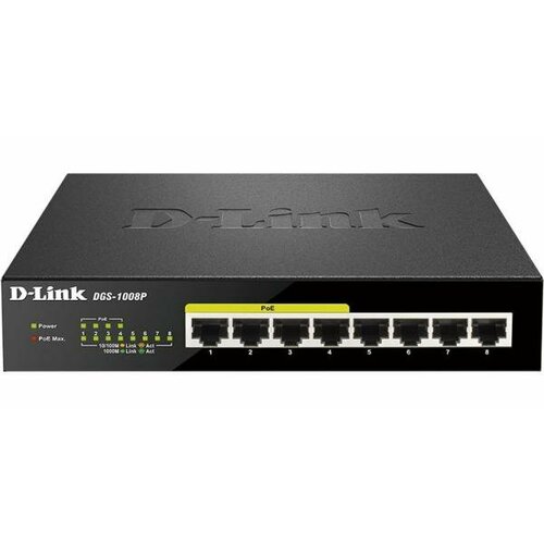 коммутатор d link dis 100g 8w a1a 8g неуправляемый Коммутатор D-Link DGS-1008P/F1A 8G 4PoE+ 80W неуправляемый