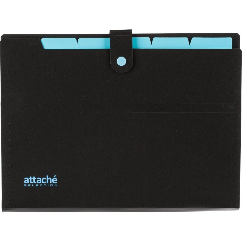 Папка-органайзер Attache Selection "Black & Bluе", на кнопке, А4, 500 мкм, 5 отделений