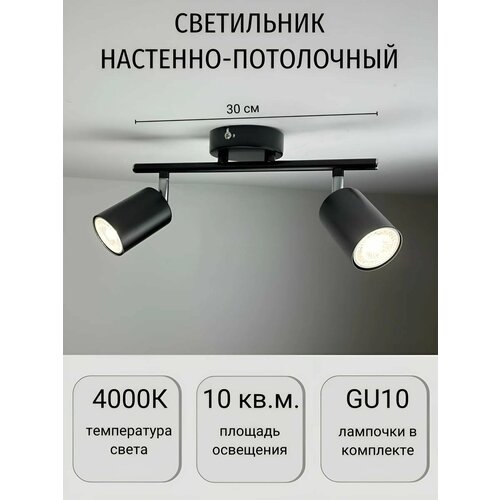 Светильник потолочный светодиодный поворотный 2 лампы Черный 4000К