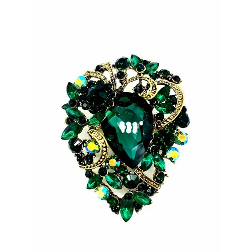 фото Брошь брошь с кристаллами в подарочном мешочке, кристалл, зеленый