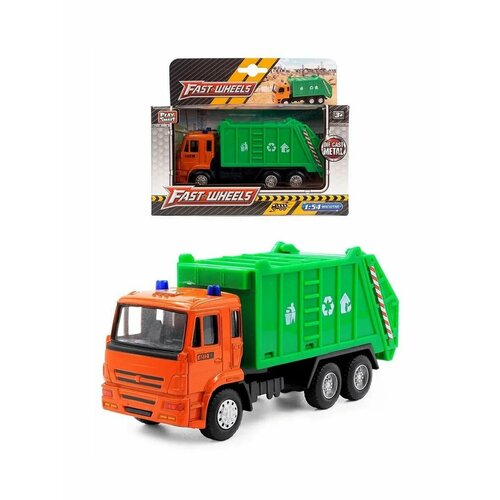 Металлическая машинка Play Smart 1:54 Мусоровоз 5360 15 см. 6512-D Автопарк / Оранжево-зеленый грузовик play smart 6515 1 54 15 см оранжевый белый