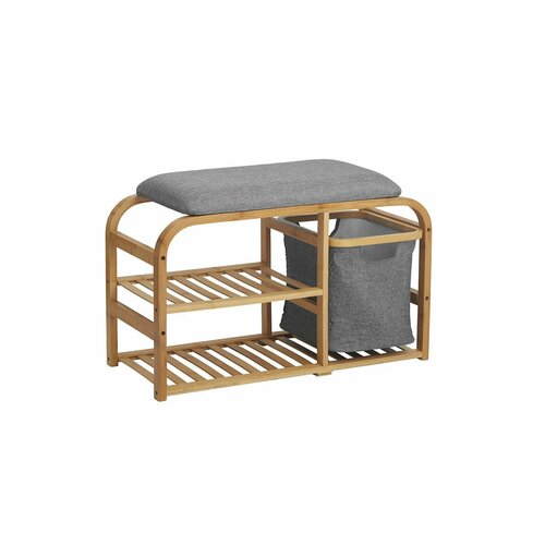 Банкетка бамбуковая с текстильной корзиной