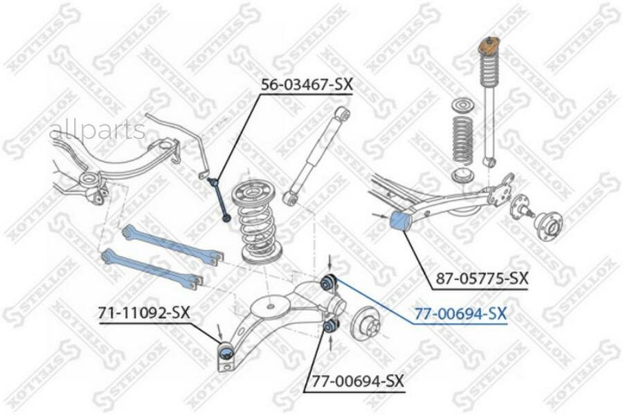 Сайлентблок рычага плав. Audi A3/TT, Seat Leon, VW Golf IV/ Bora 99, 7700694SX STELLOX 77-00694-SX