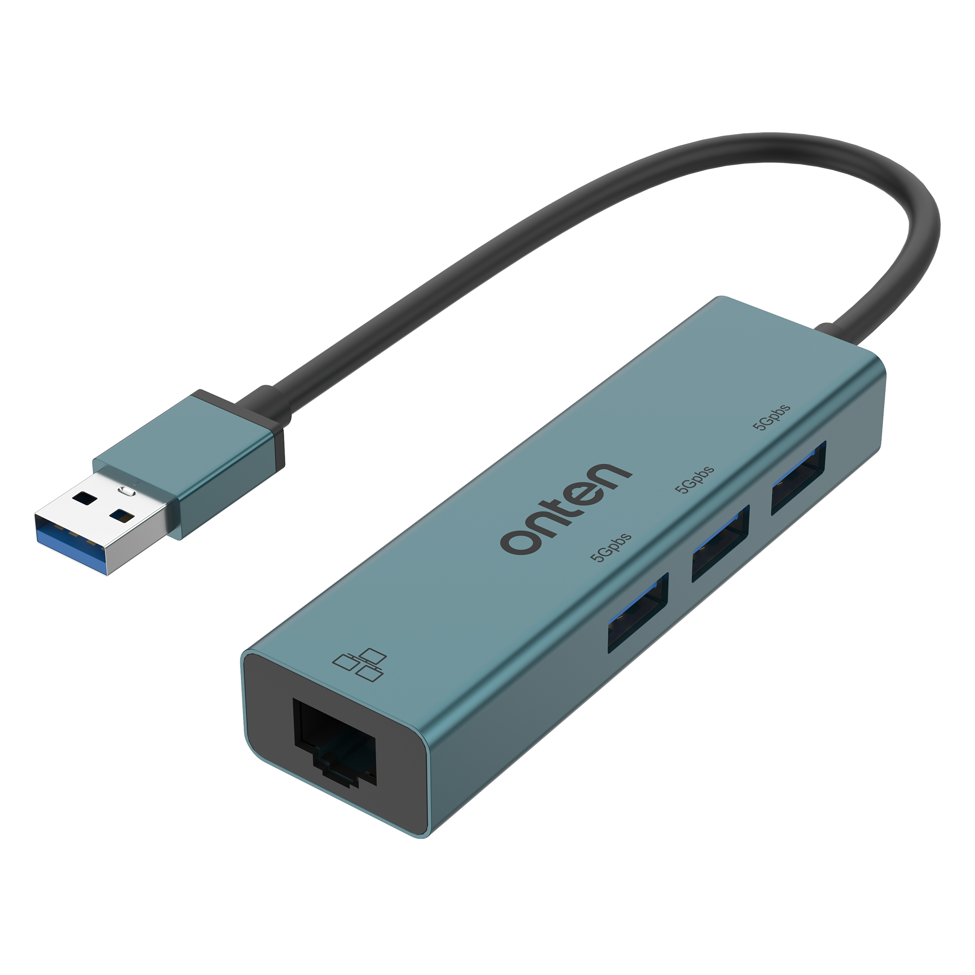 USB 3.0 хаб Onten OTN-5221 4 в 1, 3 порта USB 3.0 + RJ45 Ethernet