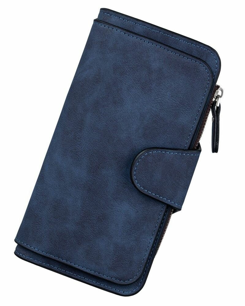 фото Кошелек женский удлиненный замшевый темно-синий