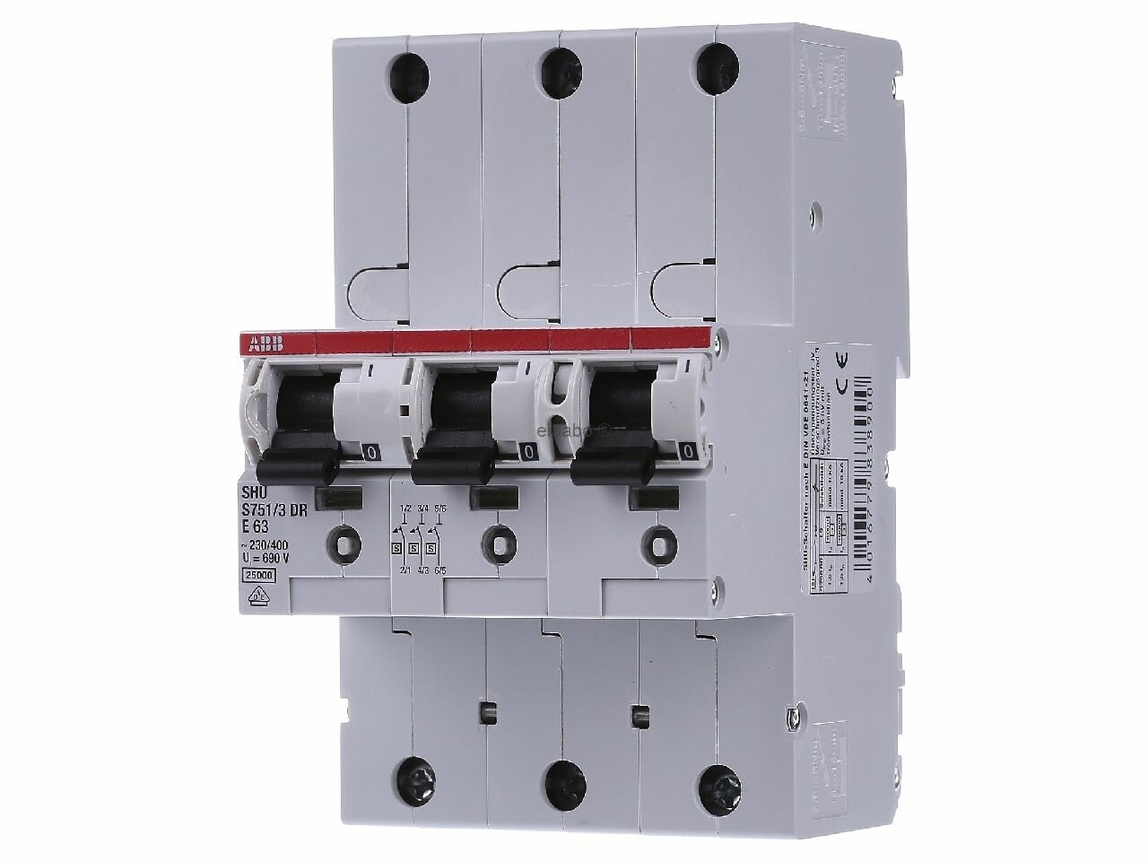 Селективный сетевой выключатель 3-полюсный 63А S751/3DR-E63 – ABB – 2CDH781001R2632 – 4016779838900