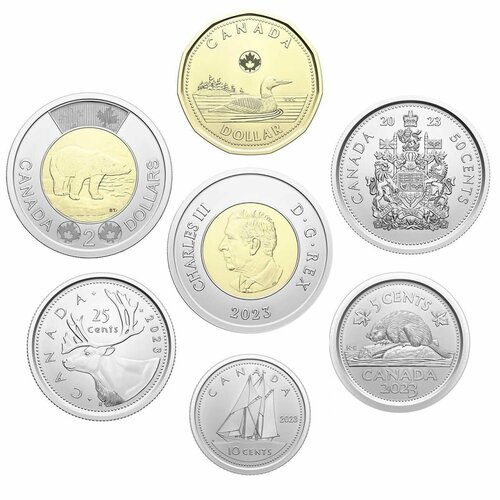 Канада 2023 набор монет 6 монет 5/10/25/50 центов 1 и 2 доллара UNC Карл III