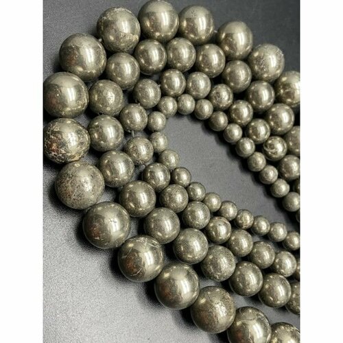 Каменные бусины Пирит шарик гладкий 8 мм длина нити 38 см около 47 бусин 980₽