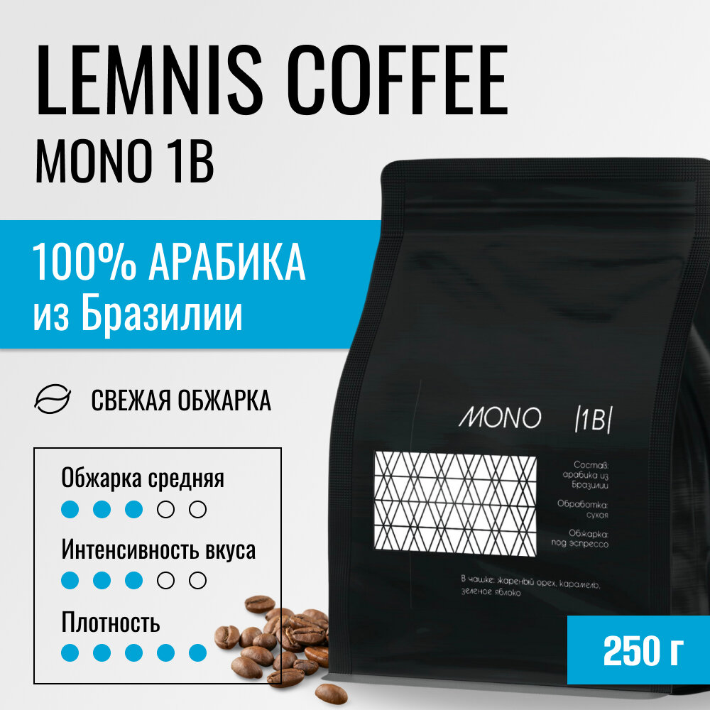 Кофе в зернах 250гр, Арабика 100% - LEMNIS MONO 1B, свежеобжаренный