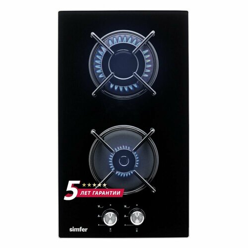 Газовая варочная панель Simfer 30см электроподжиг закаленное стекло комплект жиклеров для баллонного газа 5 лет гарантии черный 1255600₽