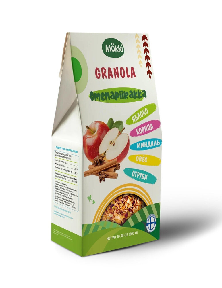 Гранола без сахара Mokki Granola Mustikka&Manteli Яблоко-корица зерновая хрустящая 300 г