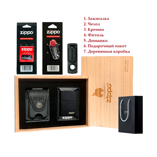 Зажигалка Zippo в деревянной коробке набор зажигалка и чехол 205 lplbk zippo