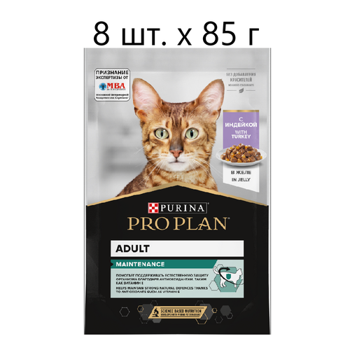 Влажный корм для кошек Purina Pro Plan Adult Maintenance with Turkey, для взрослых, индейка, 8 шт. х 85 г (кусочки в желе)