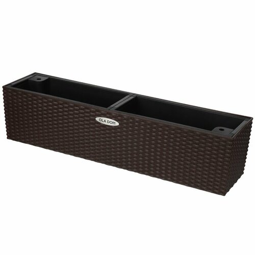 Кашпо пластик 12 л 79х19х19 см автополив для цветов прямоугольное коричневое Ola Dom Rattan 5130₽