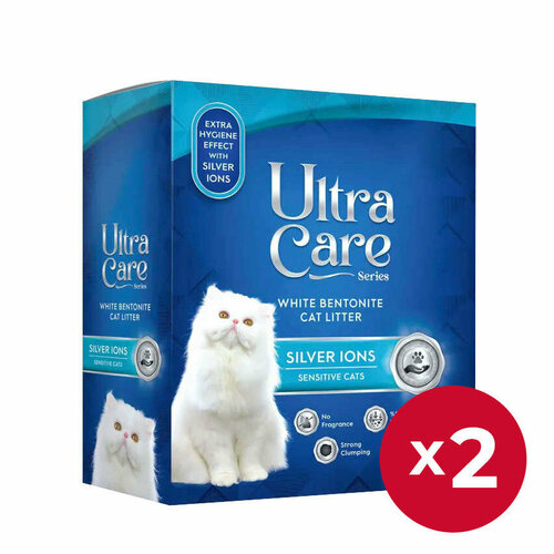 Ultra Care Silver Ions Sensitive гипоаллергенный комкующийся наполнитель для кошачьего туалета с ионами серебра в двойном картоне - 7 кг х 2 шт 2350₽