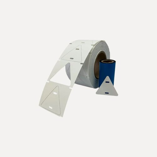 Изображение товара Комплект бирки кабельные У-136 треугольник 55x60 мм, 2_500шт.+риббон на втулке 25,4 мм. Маркерпром