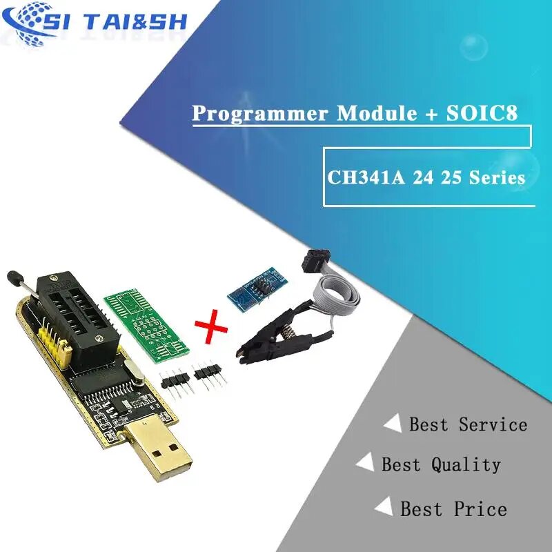 Программатор USB CH341A 24 25 Series EEPROM Flash BIOS + тестовый зажим SOIC8 SOP8 для EEPROM 93CXX / 25CXX / 24CXX, CH341A — фото 1