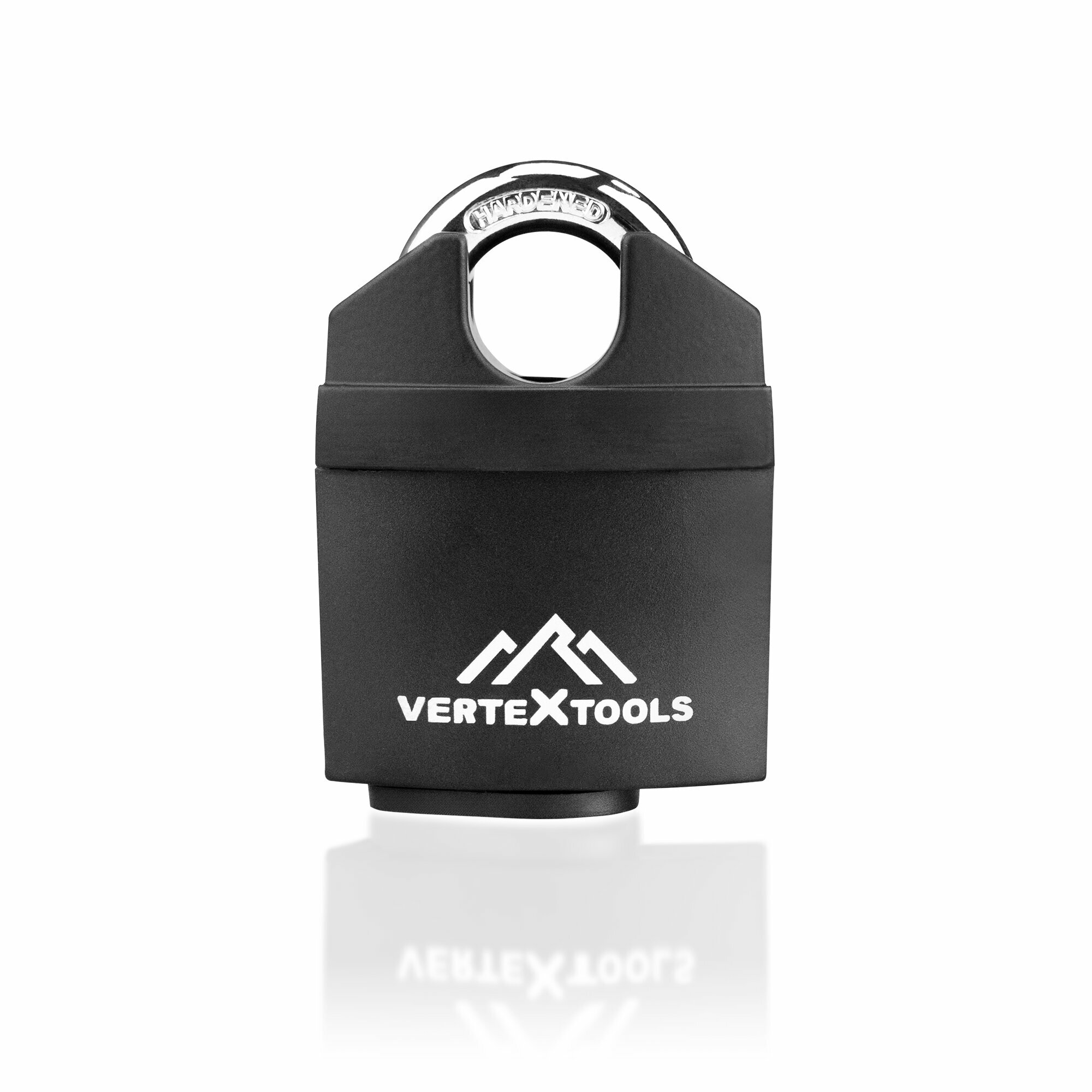 Замок навесной всепогодный 50 мм. VertexTools дужка 9 мм 3 ключа пластиковый кожух