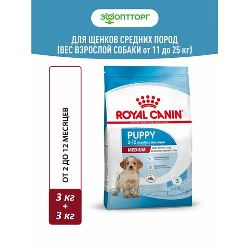 Royal Canin Medium Puppy для щенков средних пород Курица, 3 кг. упаковка 2 шт
