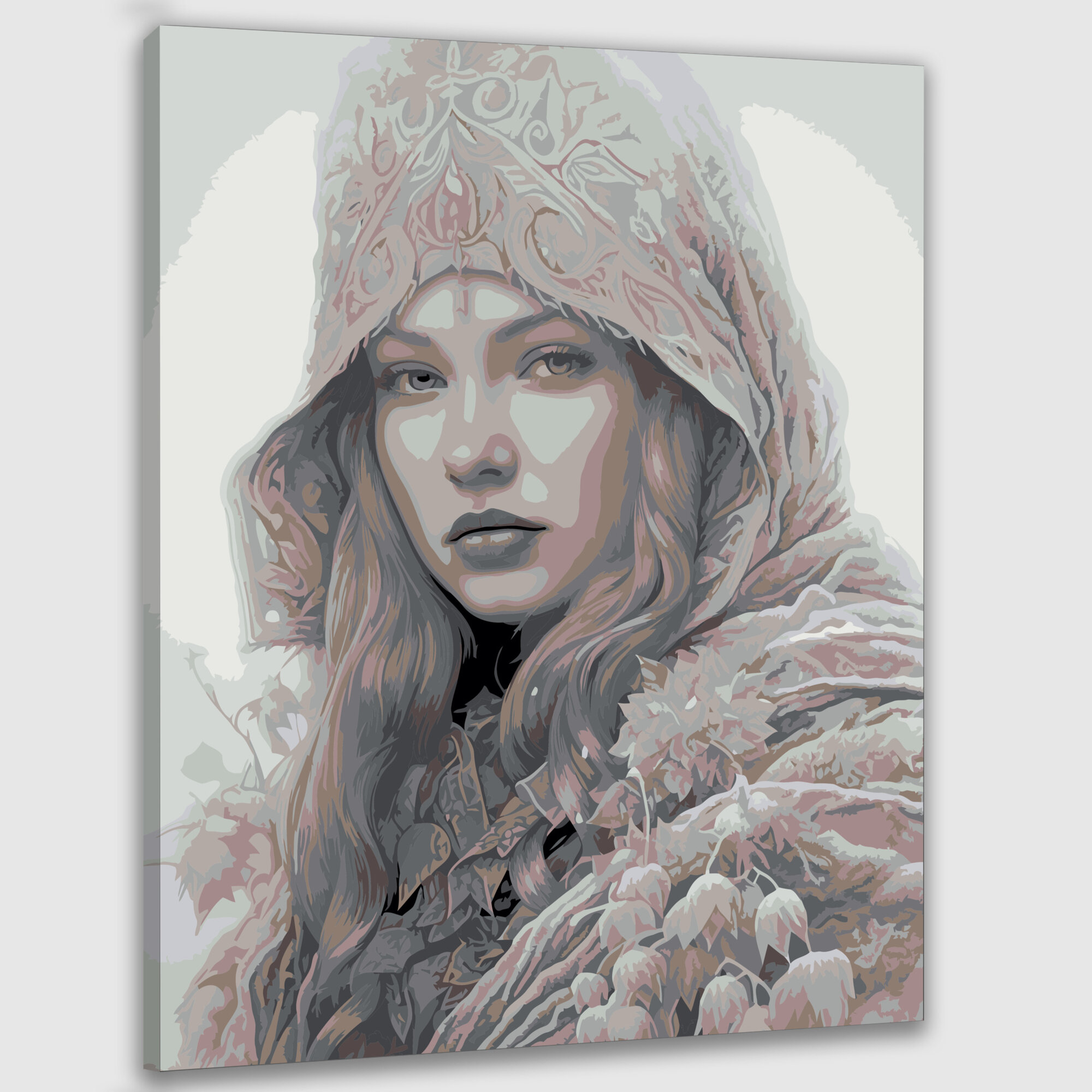 Картина по номерам 40x50 см, Снегурочка, карандашный набросок, грациозная фигура, тонкие черты лица, растушевка