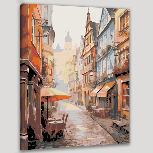 Изображение товара Картина по номерам 40x50 см, акварельная картина, узкая улочка, мощеная дорога, европейский город, красочные здания