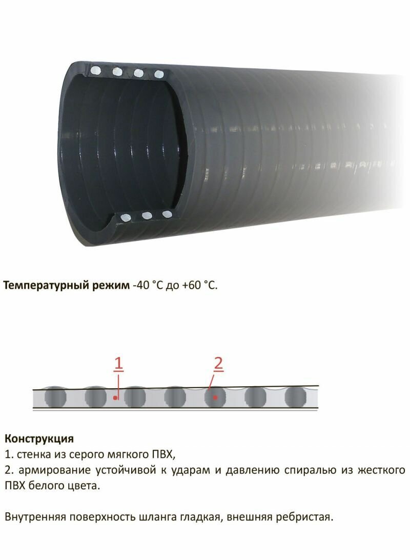 Морозостойкий напорно-всасывающий шланг PVC-S40H-32/20 армированный рукав 32 мм 20 метров.
