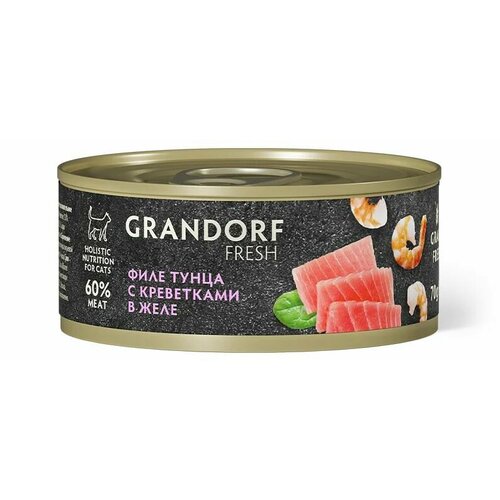 Влажный корм GRANDORF Fresh для кошек, филе тунца с креветками, в желе, 70 г