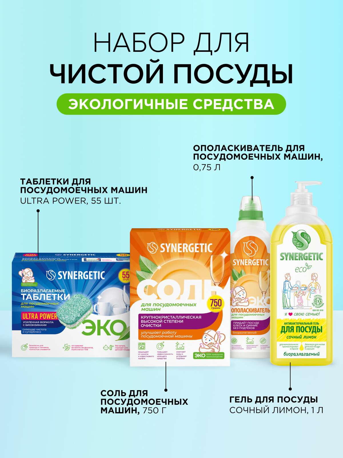 Набор экосредств SYNERGETIC "Чистая посуда" Ultra Optimum — фото 1