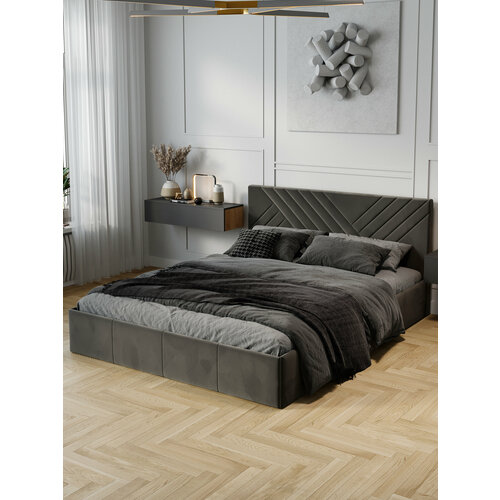 Кровать двуспальная FRENT 160х200 с подъемным механизмом, Дэлли, Велюр Confetti Stone