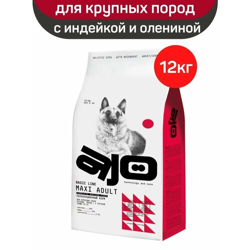 AJO Dog Maxi Adult Сухой полнорационный корм с гречкой для взрослых собак крупных пород, 12 кг