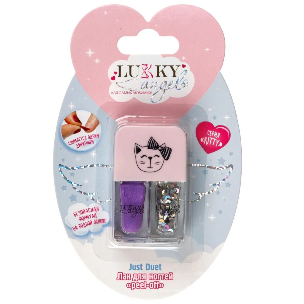 Лаки для ногтей Lukky Angel Just Duet Kitty темно-фиолетовый с блестками и серебряный с блестками Т25841