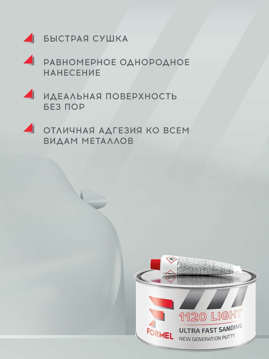 Шпатлевка автомобильная 0,2 кг 2К бежевая полиэфирная легкая с отвердителем в комплекте / FORMEL 1120 LIGHT / финишная, — фото 1